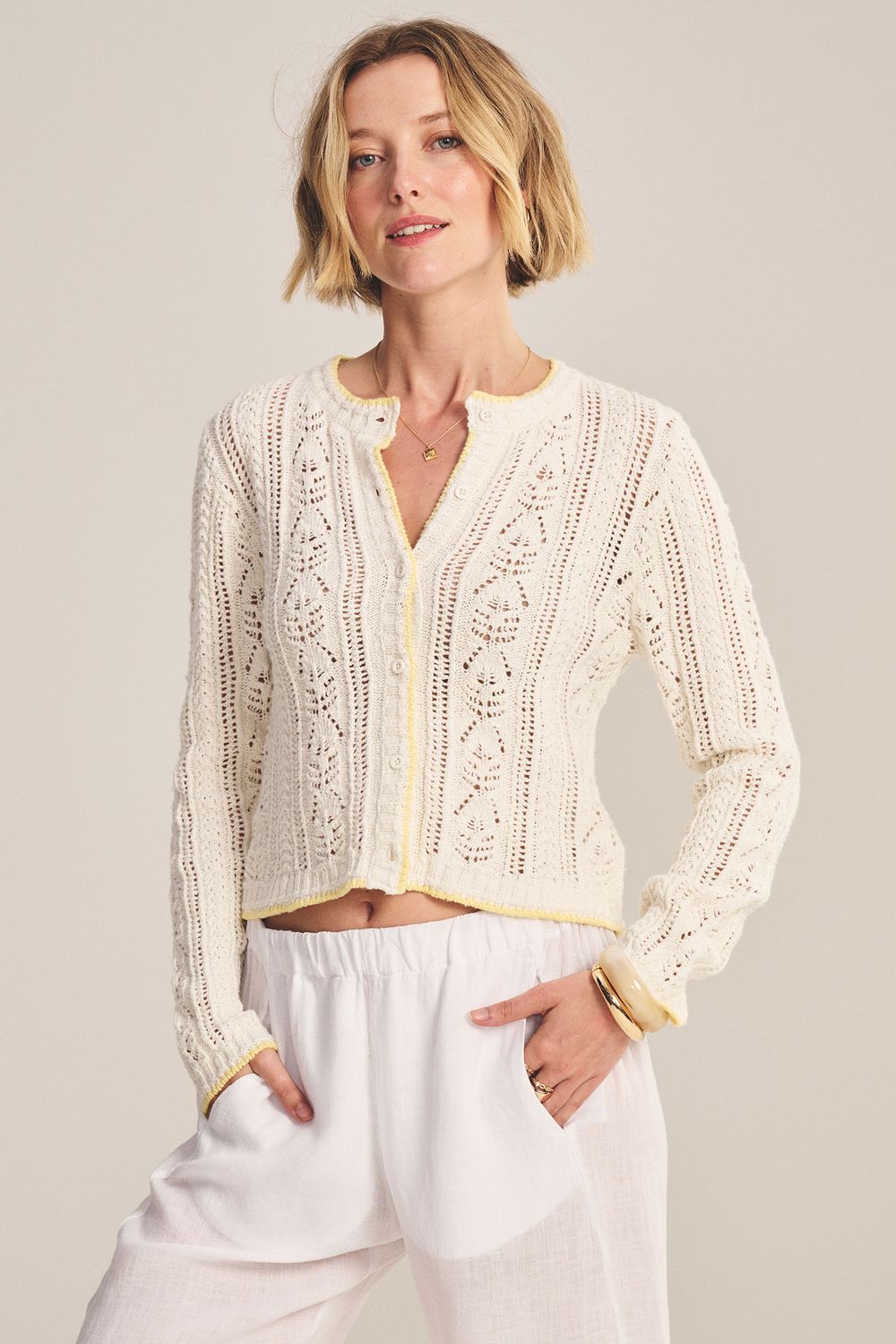 Velvet Daisy Cotton Pointelle Top in Ivory