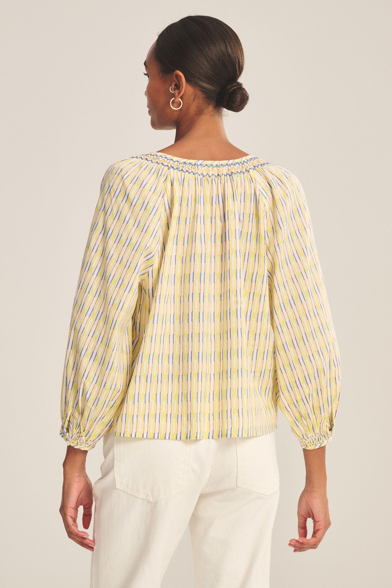 Velvet Campbell Novelty Printed Stripe Blouse in Buttercup