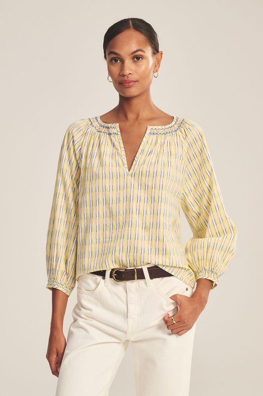 Velvet Campbell Novelty Printed Stripe Blouse in Buttercup