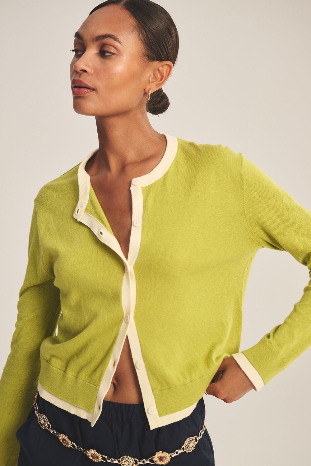 Velvet Saylor Lux Cotton Cashmere Cardigan in Lime
