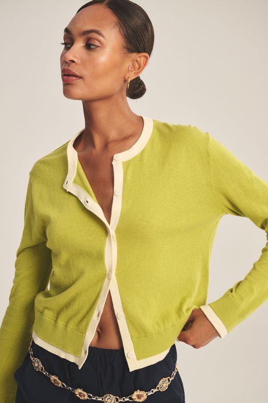 Velvet Saylor Lux Cotton Cashmere Cardigan in Lime Velvet Saylor Lux Cotton Cashmere Cardigan in Lime