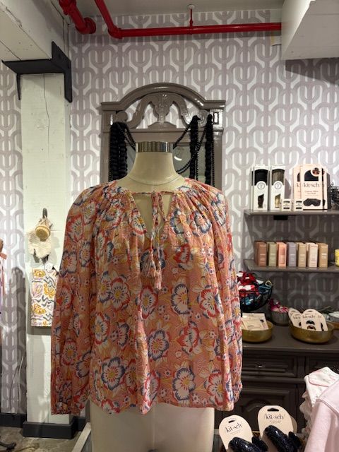 Velvet Reese Begonia Cotton Print Blouse in Blush