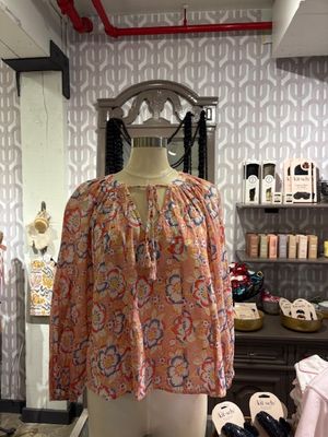 Velvet Reese Begonia Cotton Print Blouse in Blush Velvet Reese Begonia Cotton Print Blouse in Blush