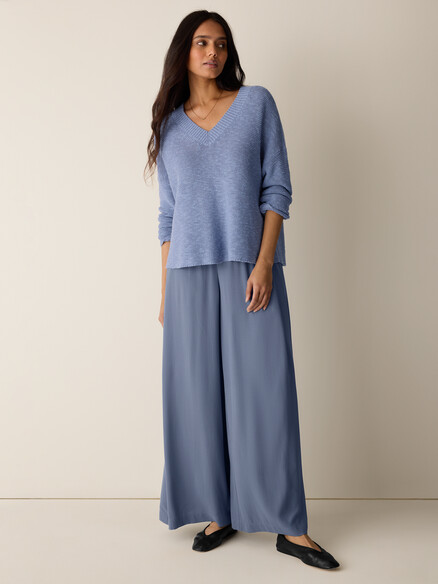 Eileen Fisher Organic Linen Cotton Slub V Neck Sweater in Haze