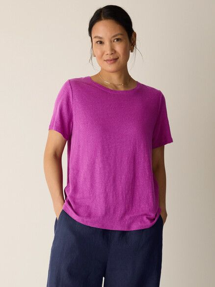 Eileen Fisher Organic Linen Jersey Crew Neck Tee in Grape Eileen Fisher Organic Linen Jersey Crew Neck Tee in Grape