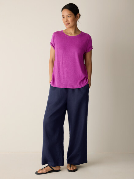Eileen Fisher Organic Linen Jersey Crew Neck Tee in Grape
