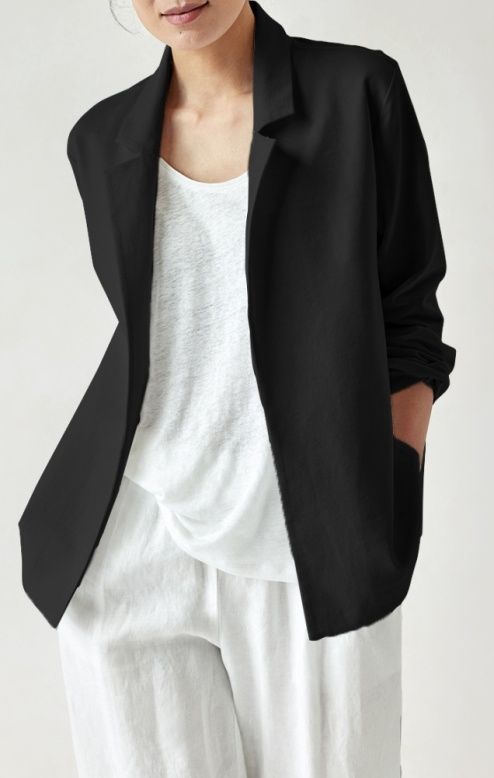 Eileen Fisher Cotton Blend Ponte Blazer in Black
