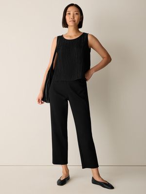 Eileen Fisher Cotton Blend Ponte Straight Ankle Pant w/Yoke in Black