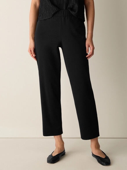 Eileen Fisher Cotton Blend Ponte Straight Ankle Pant w/Yoke in Black