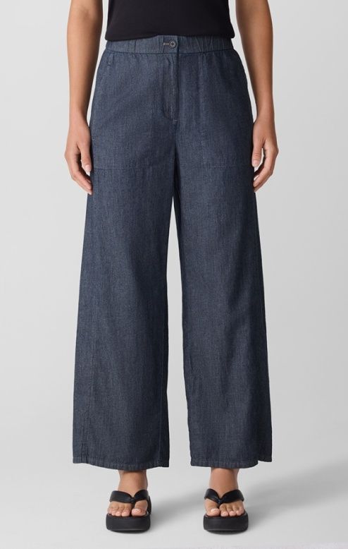 Eileen Fisher Lightweight Organic Cotton Denim Wide Ankle Pant in Dark Indigo Eileen Fisher Lightweight Organic Cotton Denim Wide Ankle Pant in Dark Indigo
