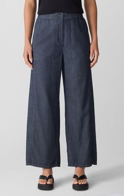 Eileen Fisher Lightweight Organic Cotton Denim Wide Ankle Pant in Dark Indigo