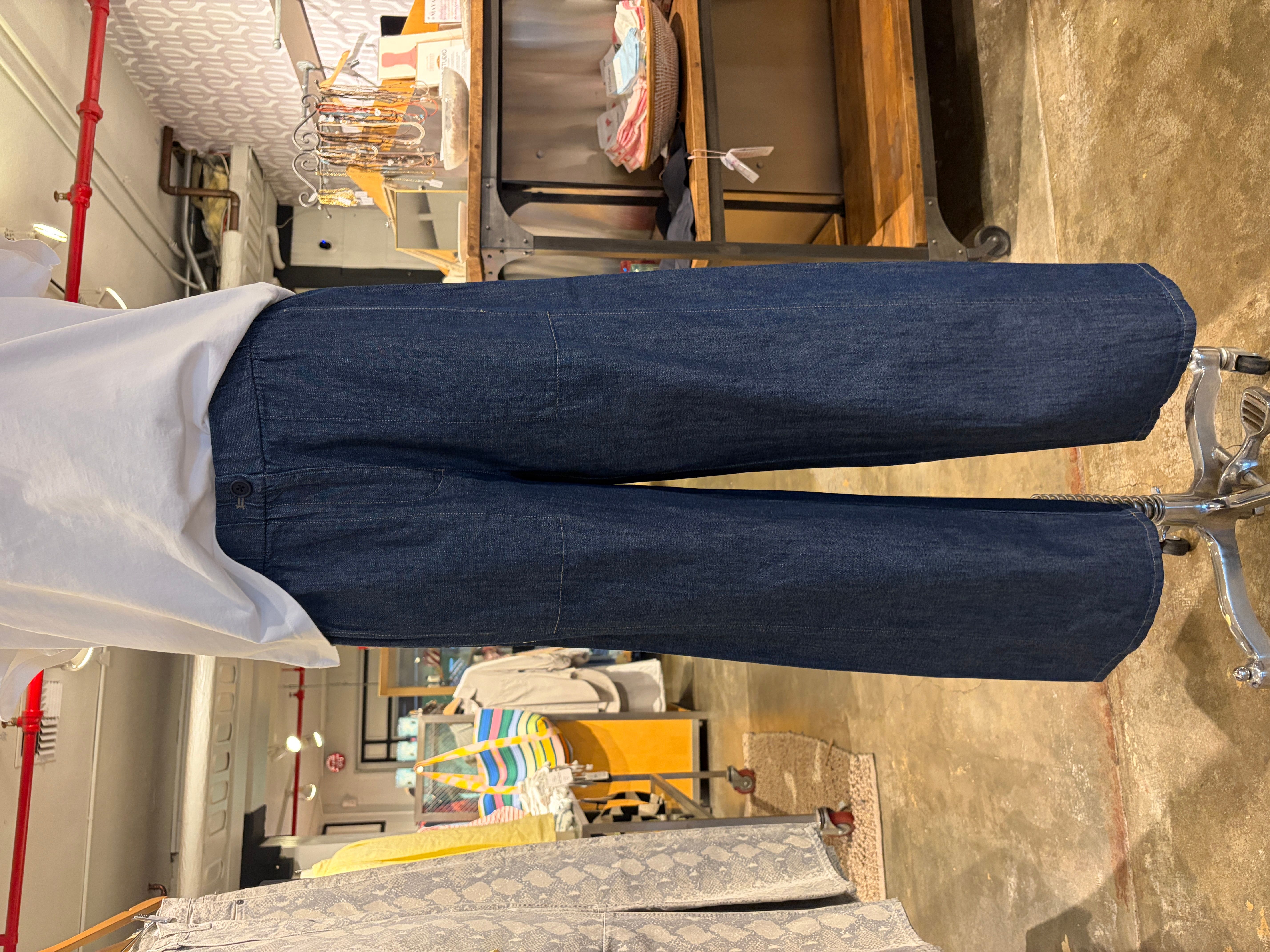 Eileen Fisher Lightweight Organic Cotton Denim Wide Ankle Pant in Dark Indigo
