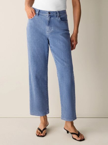Eileen Fisher Cotton Stretch Denim Straight Ankle Jean in Classic Indigo