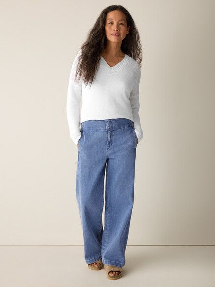 Eileen Fisher Cotton Stretch Denim Wide-Leg Trouser in Classic Indigo