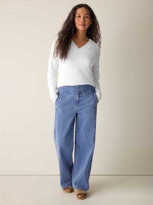 Eileen Fisher Cotton Stretch Denim Wide-Leg Trouser in Classic Indigo Eileen Fisher Cotton Stretch Denim Wide-Leg Trouser in Classic Indigo