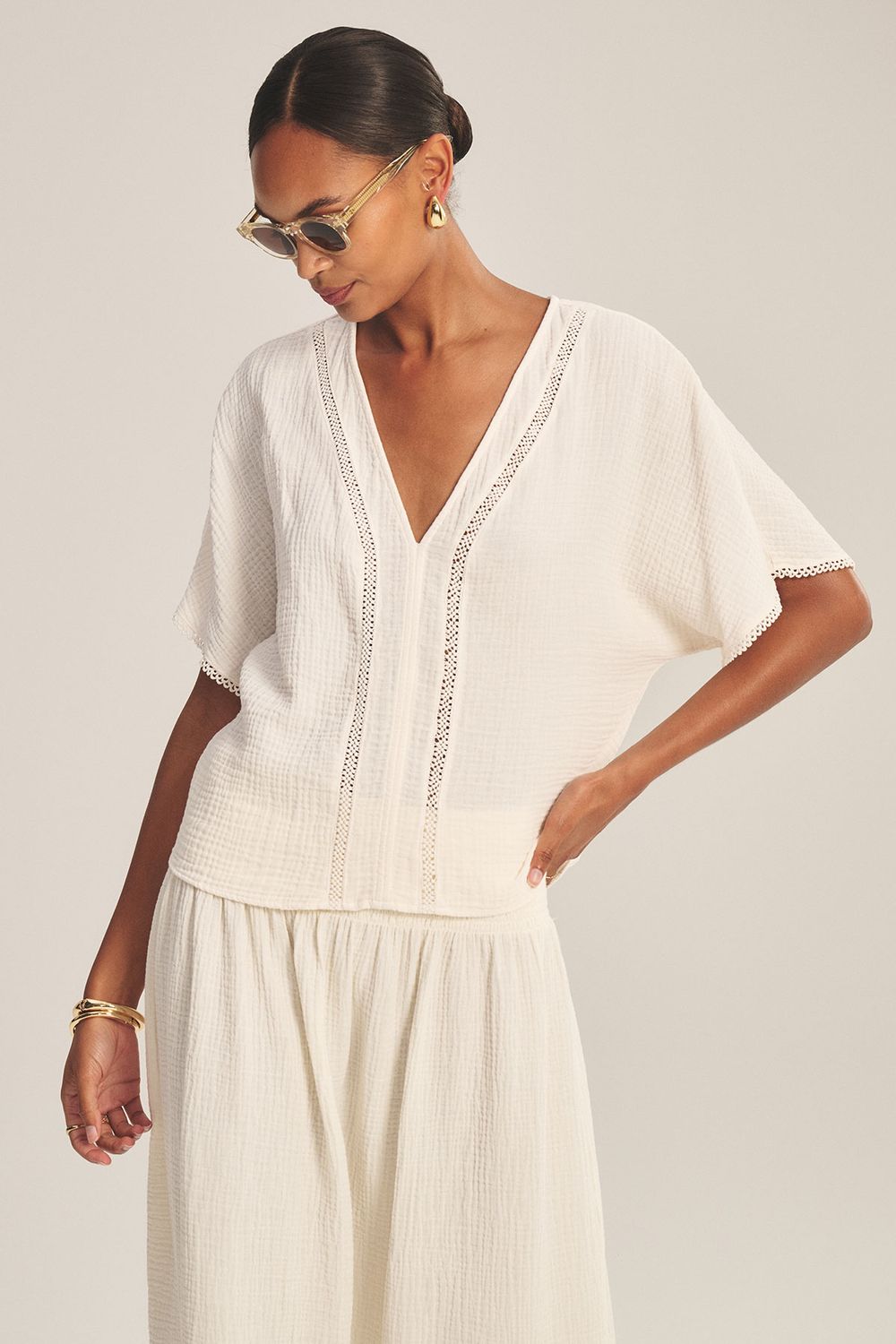 Velvet Verna Cotton Gauze Top in Coconut Velvet Verna Cotton Gauze Top in Coconut