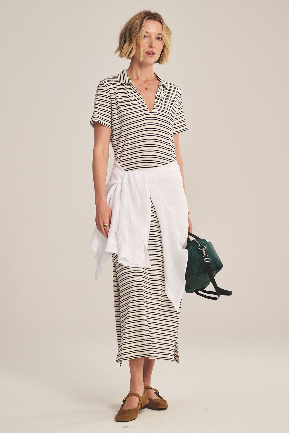 Velvet Corin Yarn Dye Stripe Jersey Dress in Natural/Navy Velvet Corin Yarn Dye Stripe Jersey Dress in Natural/Navy