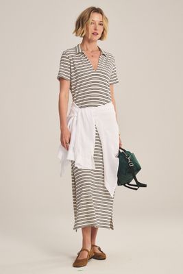 Velvet Corin Yarn Dye Stripe Jersey Dress in Natural/Navy