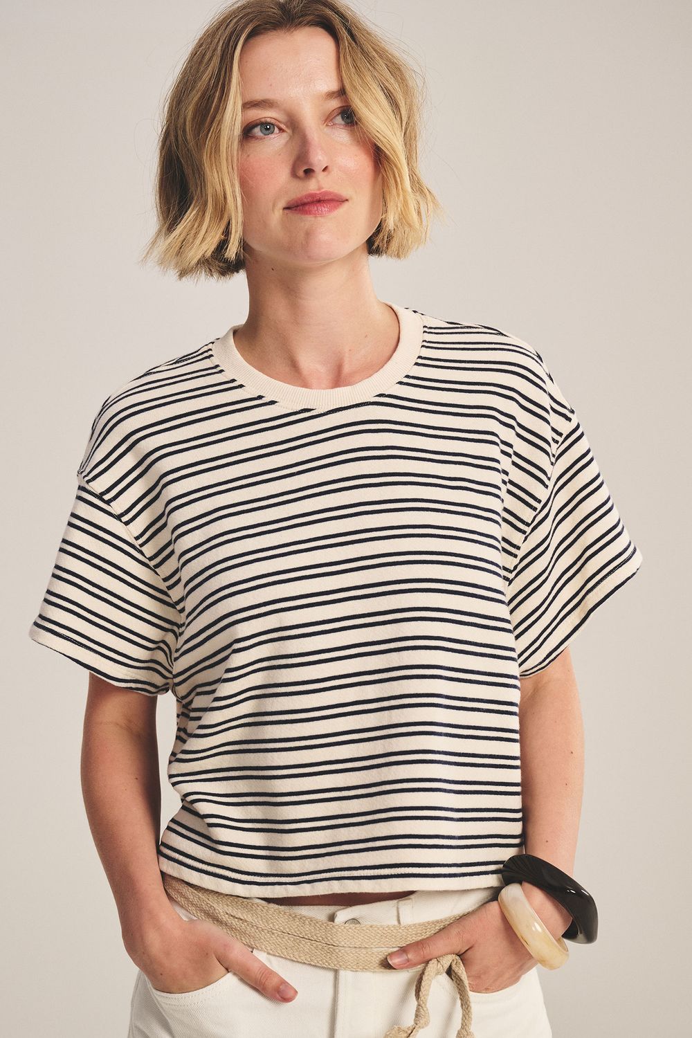 Velvet Brissa Vintage Stripe Terry Top in Natural/Navy Velvet Brissa Vintage Stripe Terry Top in Natural/Navy