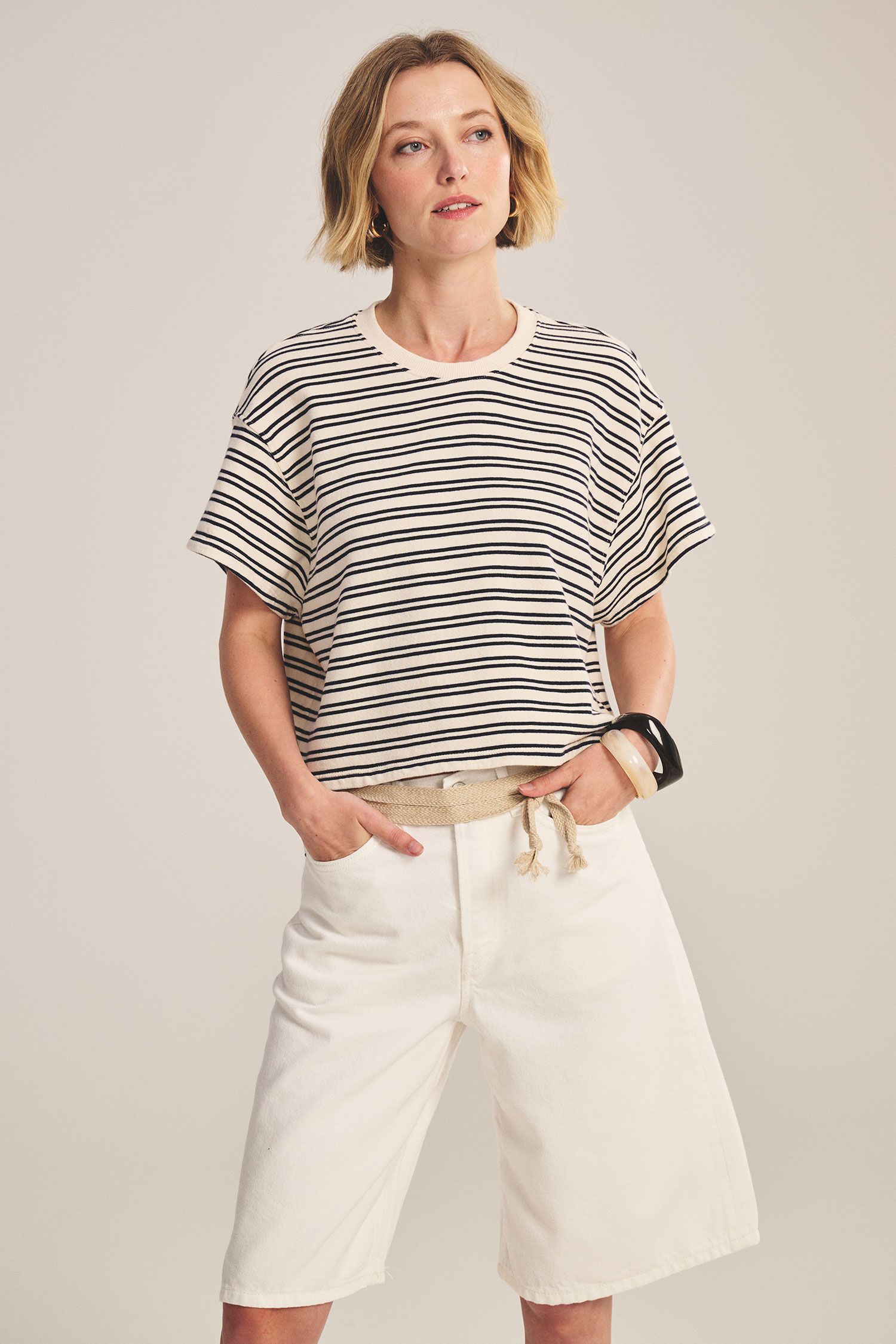 Velvet Brissa Vintage Stripe Terry Top in Natural/Navy