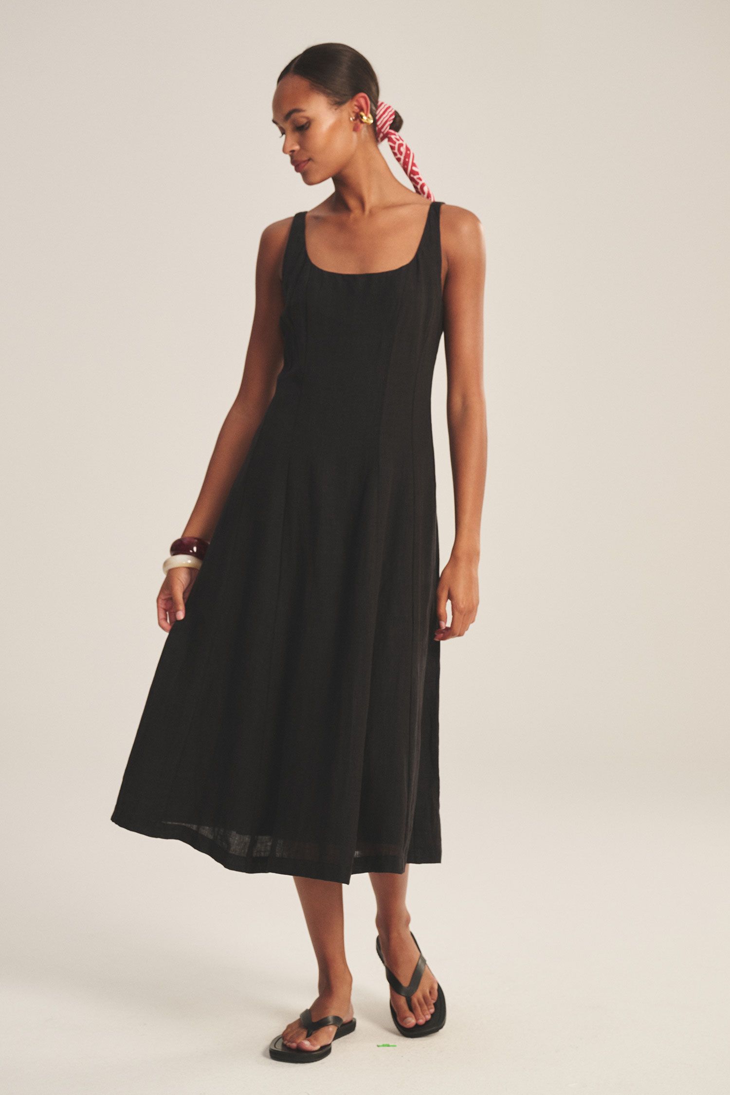Velvet Austen Woven Linen Dress in Black