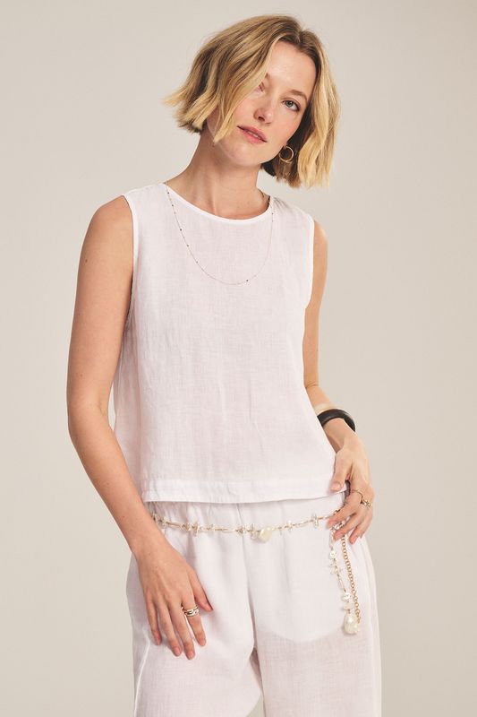 Velvet Maxine Woven Linen Top in White