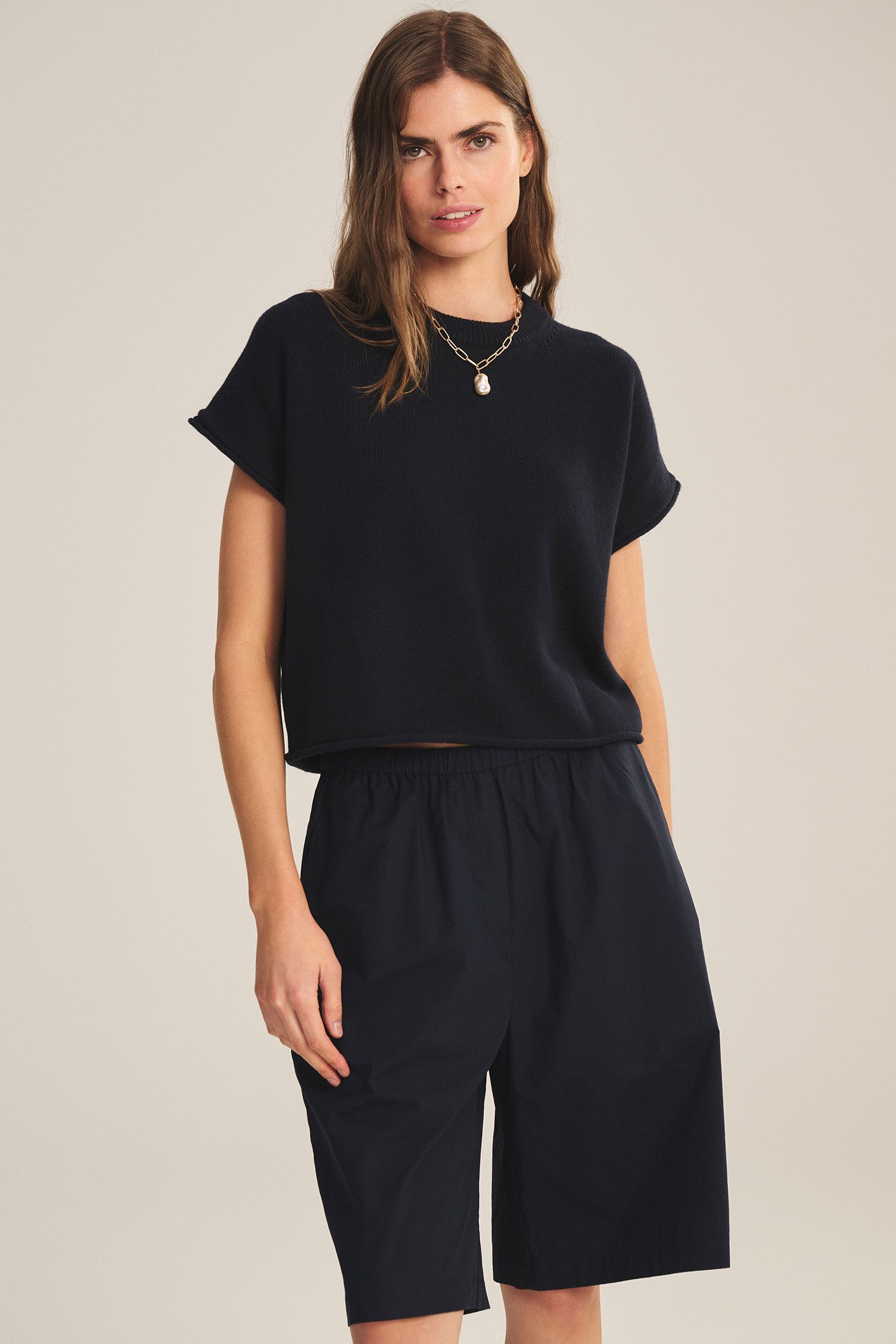 Velvet Keeny Cotton Cashmere Top in Navy
