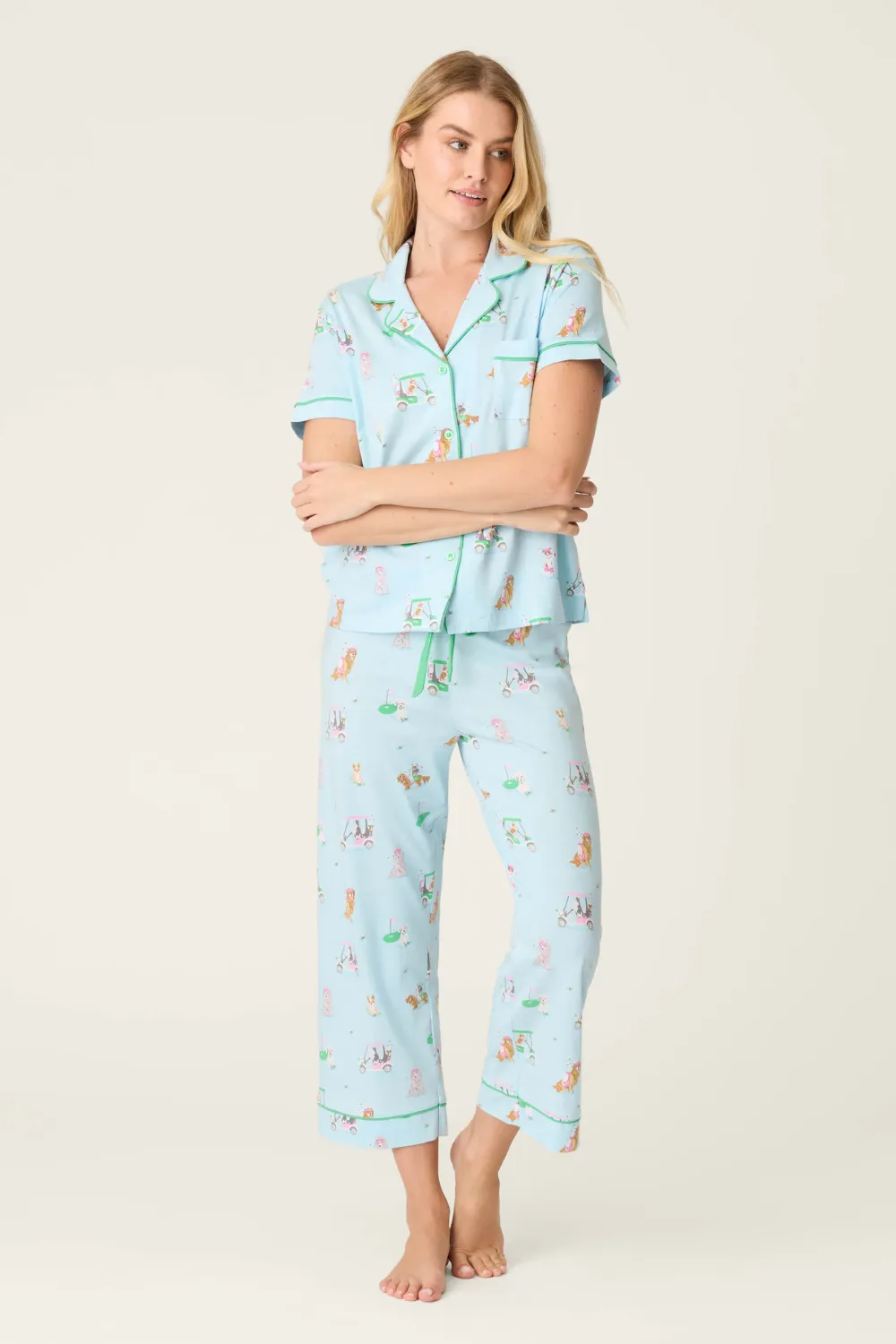 PJ Salvage Whimsy Putter Pup Cropped PJ Set in Light Blue PJ Salvage Whimsy Putter Pup Cropped PJ Set in Light Blue
