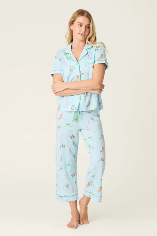PJ Salvage Whimsy Putter Pup Cropped PJ Set in Light Blue PJ Salvage Whimsy Putter Pup Cropped PJ Set in Light Blue