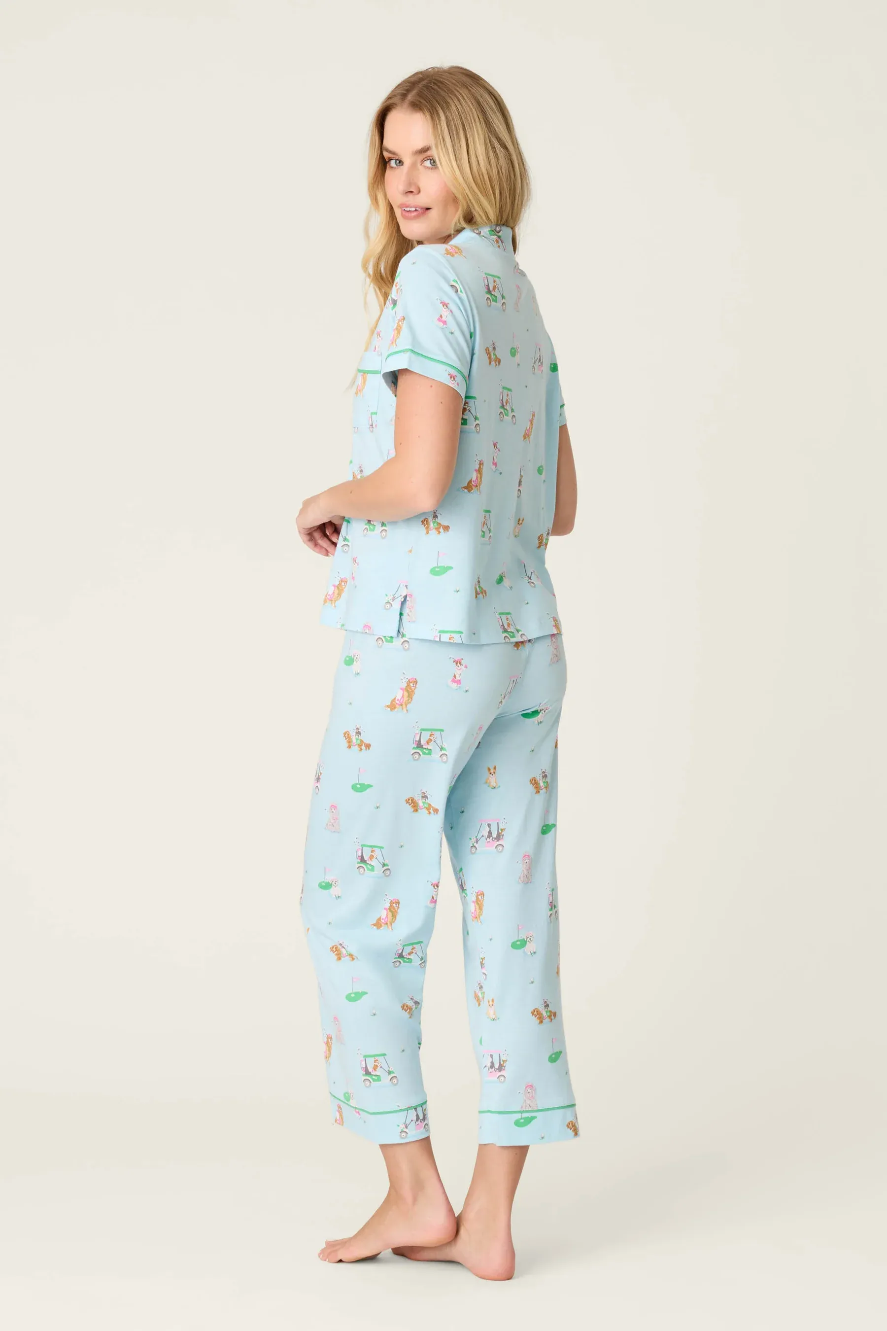 PJ Salvage Whimsy Putter Pup Cropped PJ Set in Light Blue