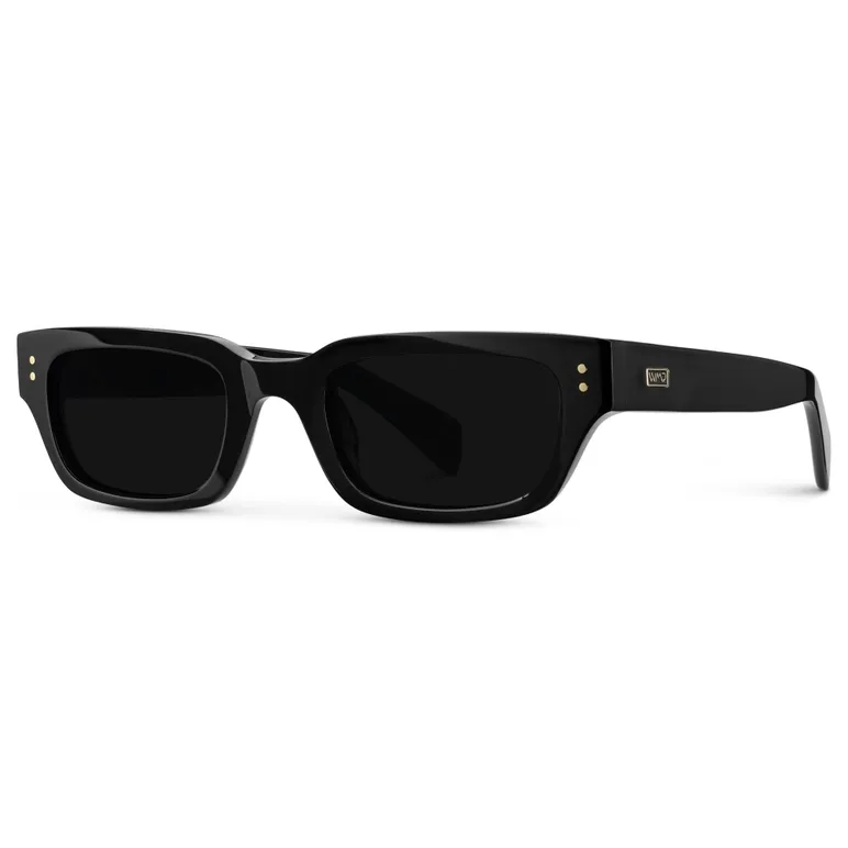 WMP Harper Flat-Top Rectangular Polarized Sunglasses in Black/Triple Black Lens