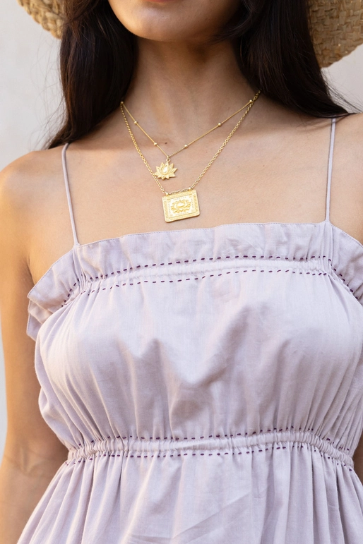 The Fox & The Mermaid Damya Hand Embroidered Cotton Voile Maxi Dress in Lavender Haze