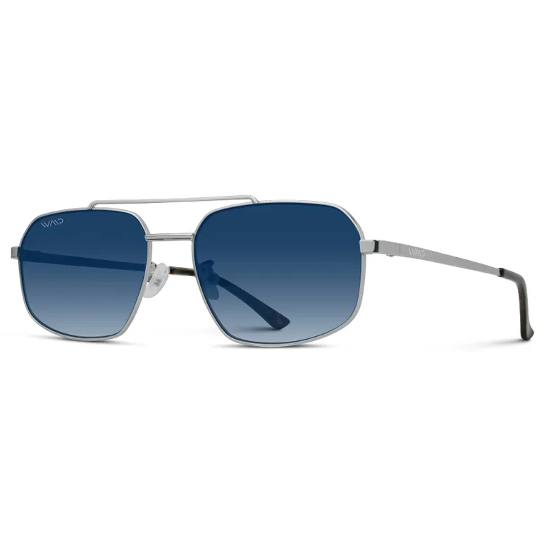 WMP Stevie Geometric Aviator Sunglasses in Silver/Blue Gradient Lens WMP Stevie Geometric Aviator Sunglasses in Silver/Blue Gradient Lens