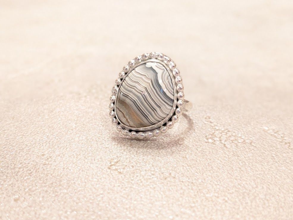 Savage Roots Pria Ring in Banded Agate & Sterling Silver