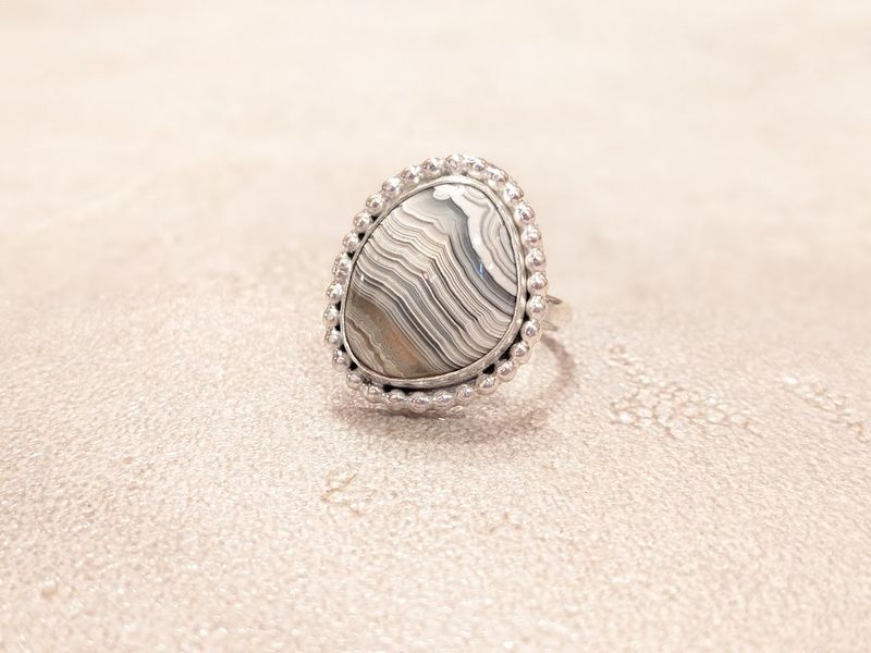 Savage Roots Pria Ring in Banded Agate & Sterling Silver