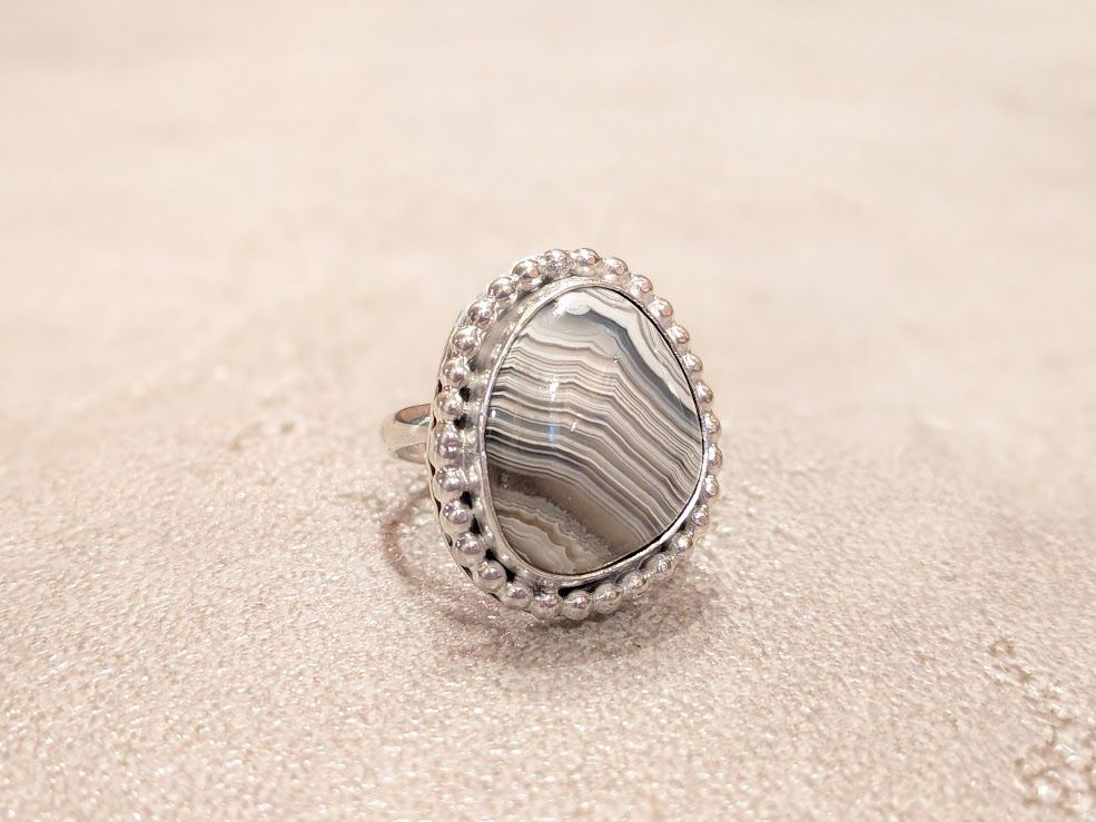 Savage Roots Pria Ring in Banded Agate & Sterling Silver