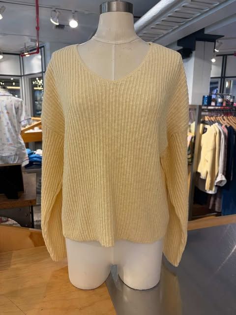 Avalin Long Sleeve V-Neck Ribbed Drop Shoulder Sweater in Butter