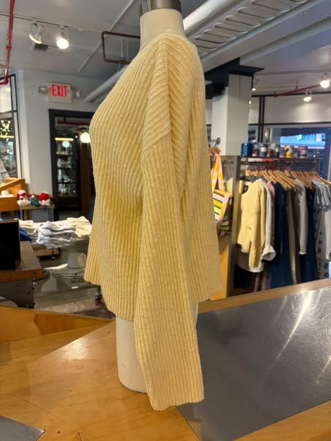 Avalin Long Sleeve V-Neck Ribbed Drop Shoulder Sweater in Butter