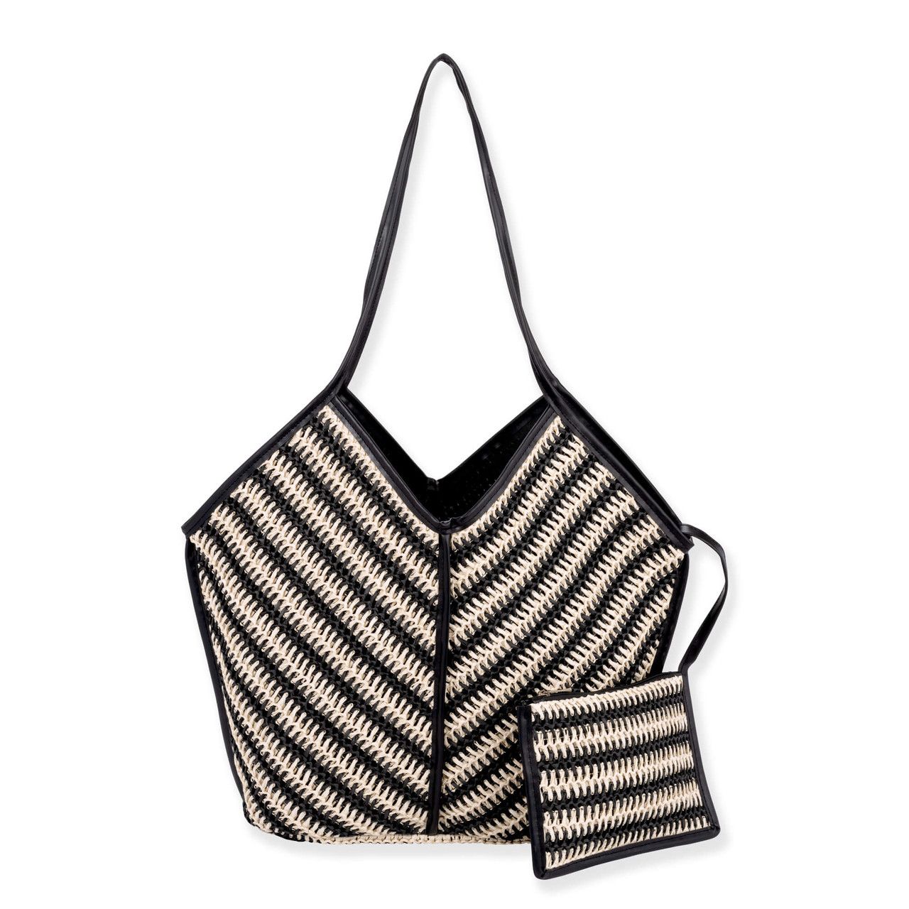 Sun 'N' Sand Hollow Willow Paper Straw Shoulder Tote in Black Sun 'N' Sand Hollow Willow Paper Straw Shoulder Tote in Black