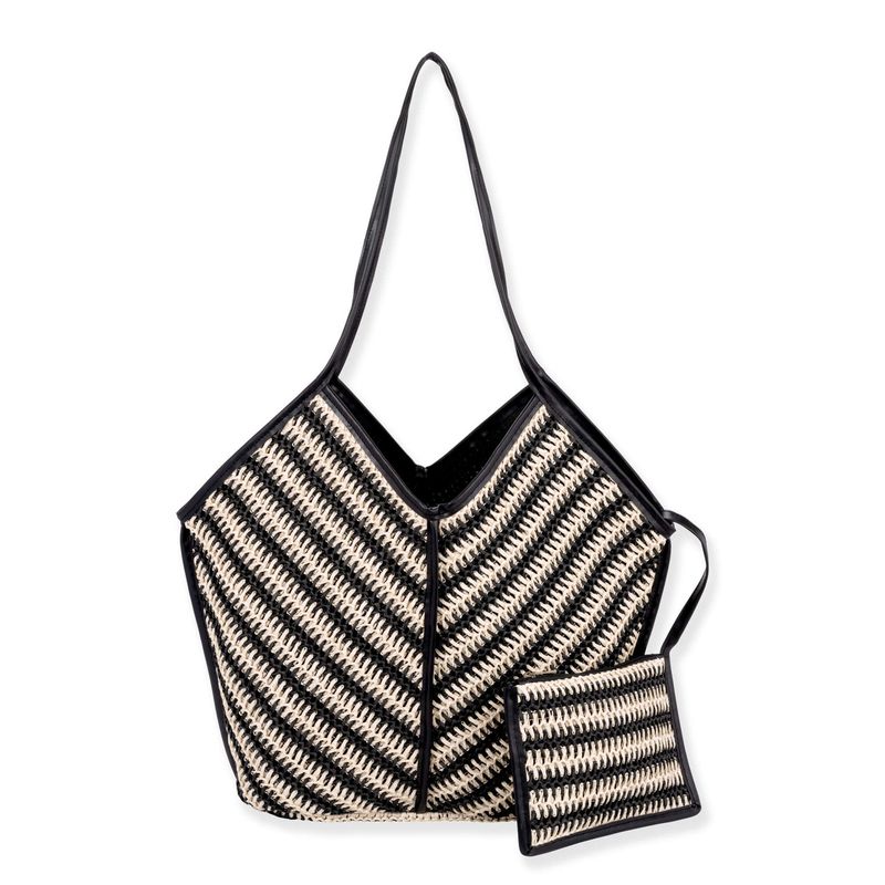 Sun 'N' Sand Hollow Willow Paper Straw Shoulder Tote in Black