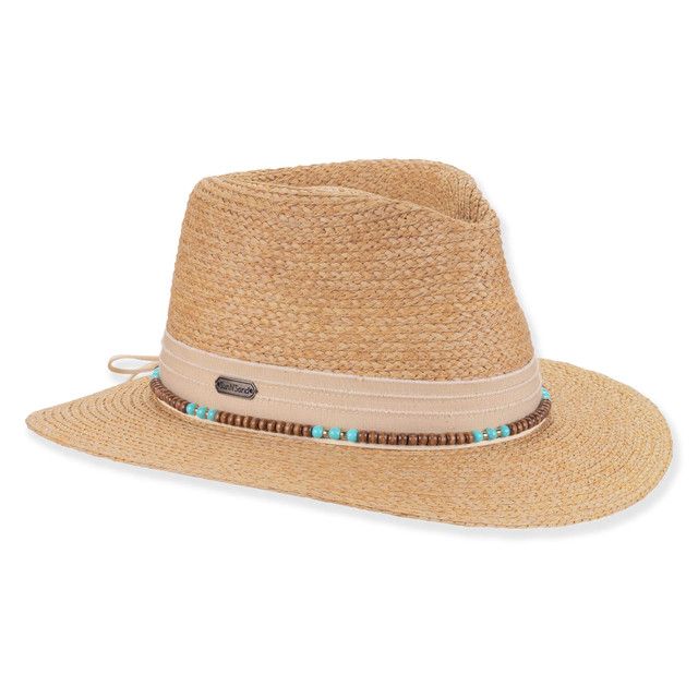 Sun 'N' Sand Paper Straw Flat Brim Adjustable Hat in Tan