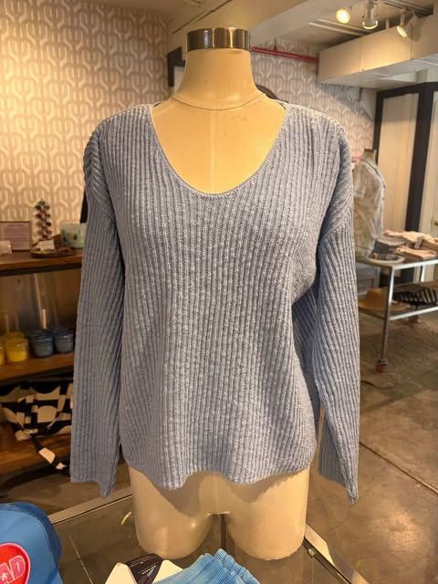 Avalin Long Sleeve V-Neck Ribbed Drop Shoulder Sweater in Sky Avalin Long Sleeve V-Neck Ribbed Drop Shoulder Sweater in Sky