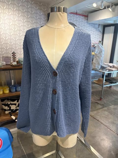 Avalin Ribbed 4 Button Cardigan in Sea Spray