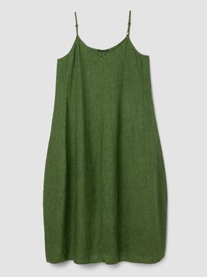 washed organic linen dlav lantern dress Eileen Fisher Washed Organic Linen Delave Lantern Dress in Field