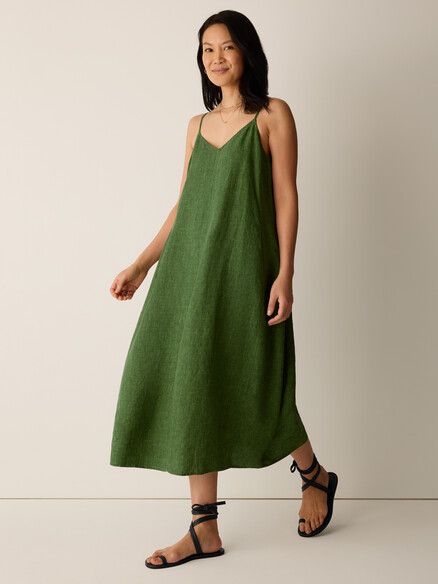 Eileen Fisher Washed Organic Linen Delave Lantern Dress in Field