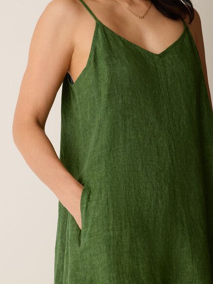 washed organic linen dlav lantern dress Eileen Fisher Washed Organic Linen Delave Lantern Dress in Field