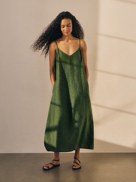 washed organic linen dlav lantern dress Eileen Fisher - Women's Washed Organic Linen Dlav Lantern Dress - Blue