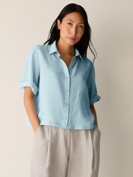 Eileen Fisher Organic Handkerchief Linen Elbow Sleeve Shirt in Breeze Eileen Fisher Organic Handkerchief Linen Elbow Sleeve Shirt in Breeze