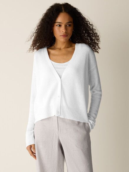 Eileen Fisher Organic Linen Cotton Slouchy Cardigan in White Eileen Fisher Organic Linen Cotton Slouchy Cardigan in White