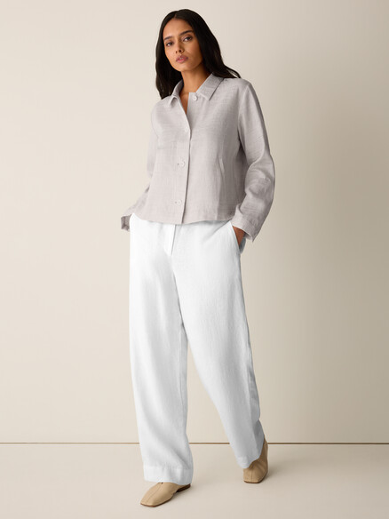 Eileen Fisher Woven Striped Linen Sheen Classic Collar Jacket in Wheat